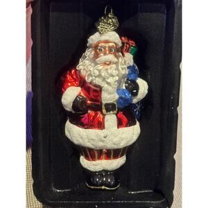 Radko Sparkle Bright Santa Claus Carrying Sack of Presents Glass Ornament NEW